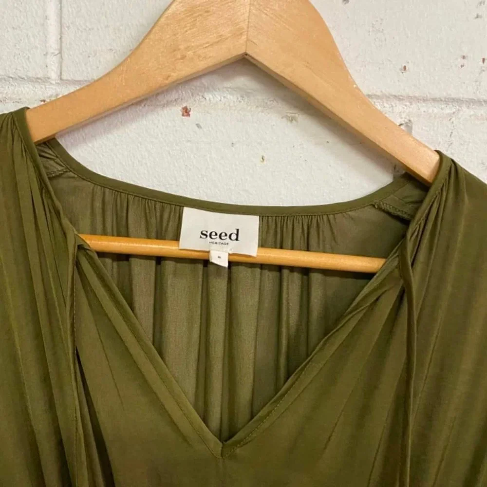 SEED HERITAGE Khaki Green Tiered Frill Long Sleeve Mini Dress - Picture 13 of 13